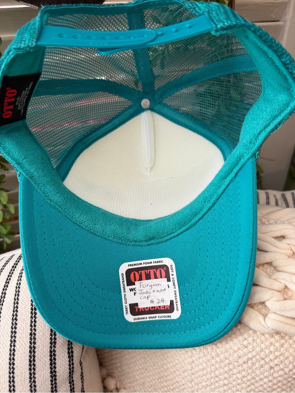 OTTO Teal & White 'forgiven' Script Mesh Trucker Hat - Picture 2 of 2